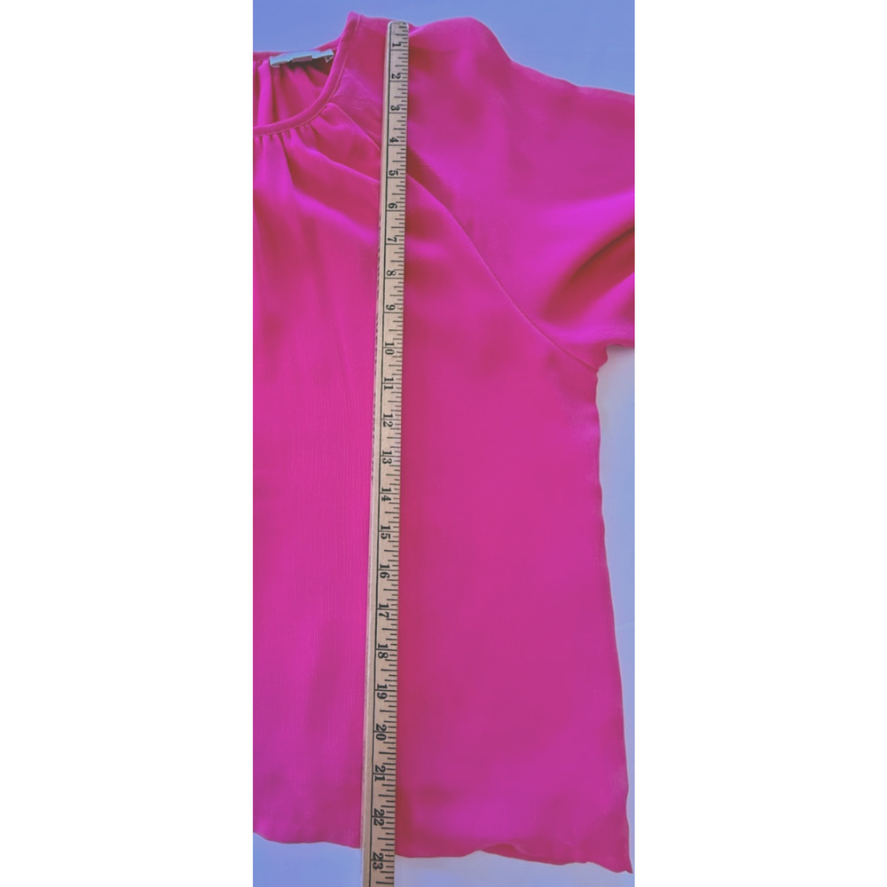 LOFT Pink Blouse M Sheer Balloon Sleeve Flowy Top Keyhole Back Lined - Picture 6 of 7